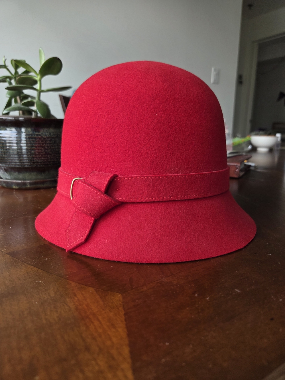 Red Wool Cloche Hat with Side Strap